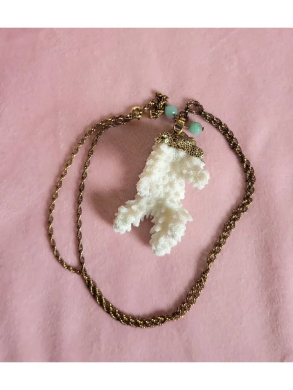 Natural White Coral Pendant Chain Marked AJC 1/20 12kGF Co Necklace N1F